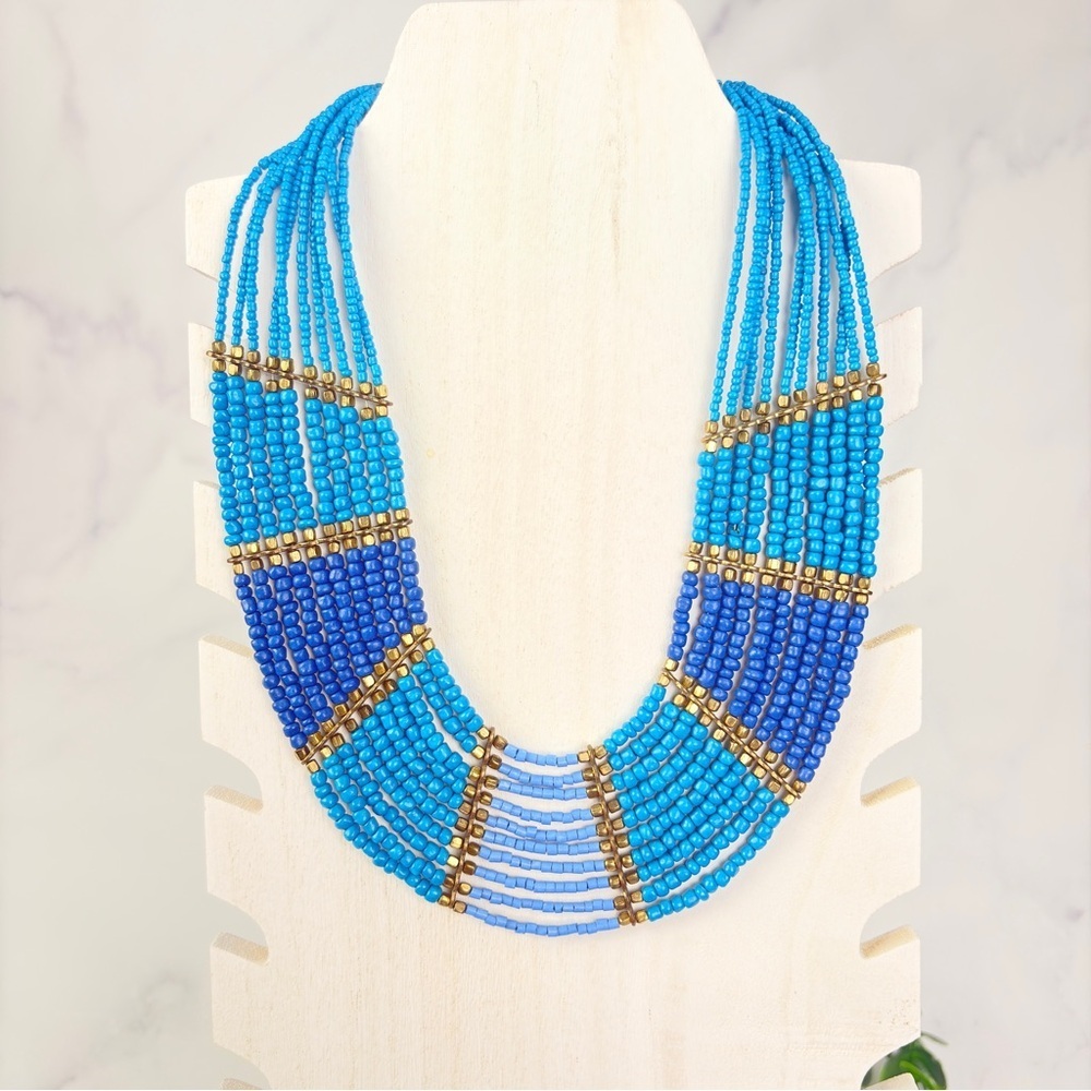 Nakamol Vibrant Blue and Gold Layered Necklace